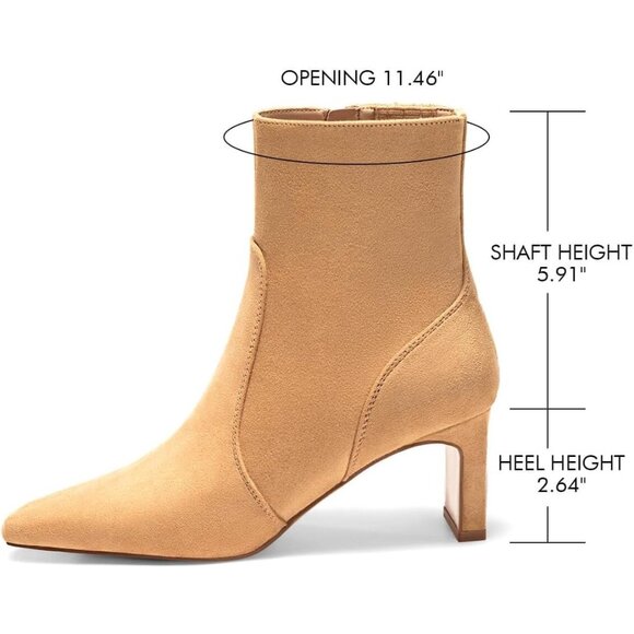 Women Light Brown Chunky Low Heel Square Pointed Toe Side Zipper Faux Suede Boot - Picture 5 of 6